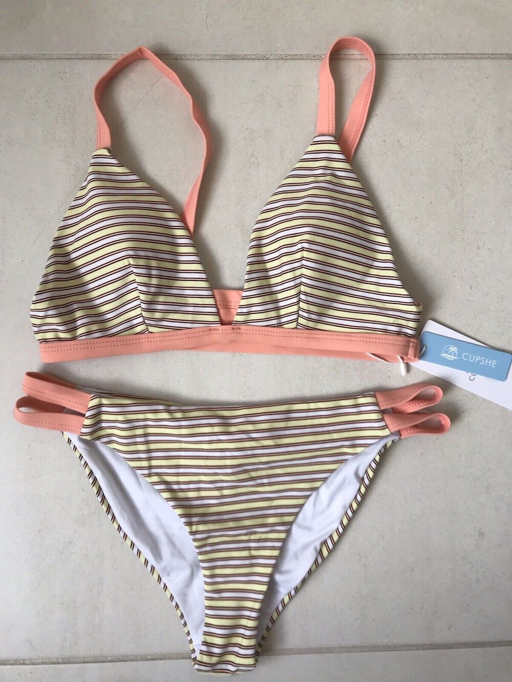 Cupshe Swim Bikini Striped Color Block Nautical Coastal Chic Boho Swimwear